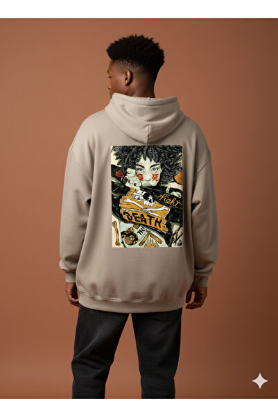 By Caspita Fashion Lenithra Death Back Printed Unisex Oversize Beige Hoodie