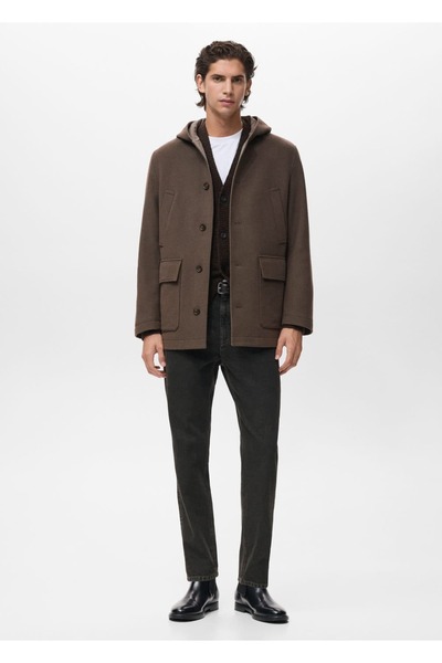 MANGO Man Kapüşonlu yün palto