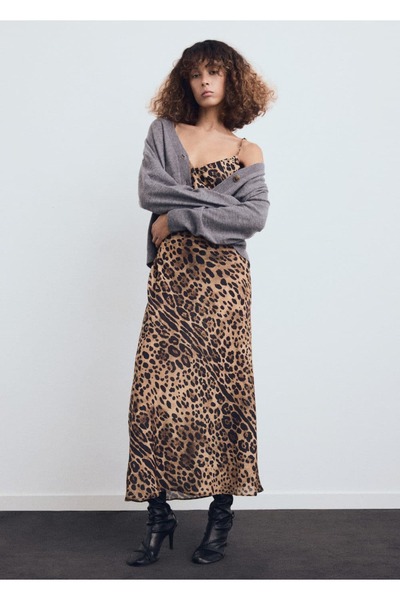 MANGO Woman Leopar desenli sırtı açık elbise