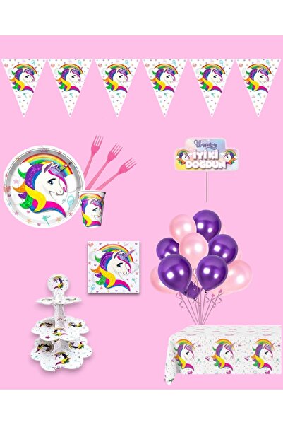 Evabrite Set de petrecere de aniversare pentru 32 de persoane Unicorn - Supor...
