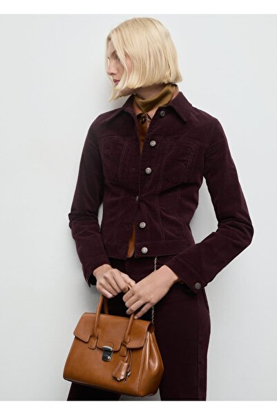 MANGO Woman Dikişli kadife mont