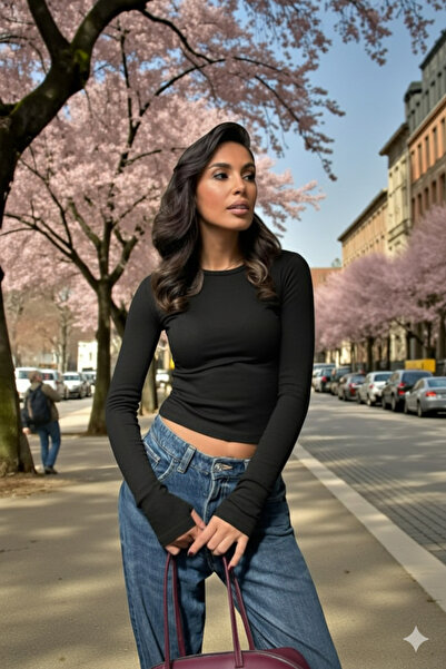 Windy Island Bluză pentru femei cu guler rotund degete slim fit material elastic