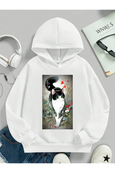 stil x Cute Cats Printed Hooded Children's Sweatshirt