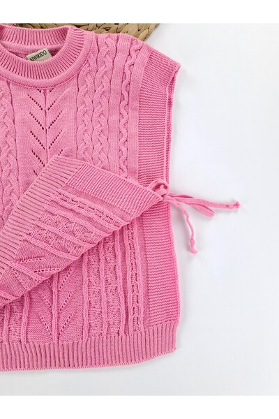 Butik Kız Çocuk Tarz Örme Triko Süveter Kazak Hırka Yanları Açık Bağlamalı