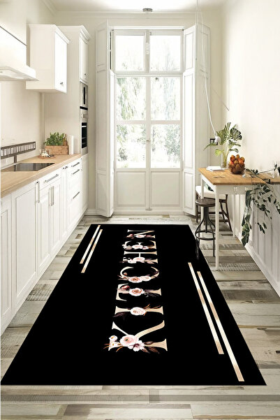 EVİMSEN Dekoratif Dijital Baskılı Yıkanabilir ve Kaymaz Tabanlı Çiçekli Kitch...