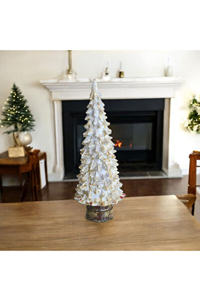 LAKAR Işıltılı Beyaz Yılbaşı Ağacı Dekoratif Biblo, El Yapımı| Masa ve Şömine...