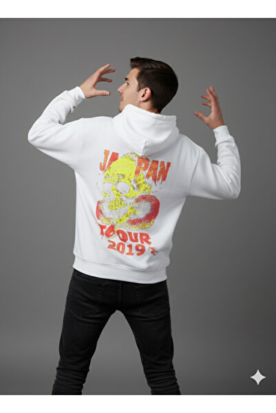 By Caspita Fashion Λευκό φούτερ με κουκούλα με στάμπα Lenithra Japan Tour Uni...