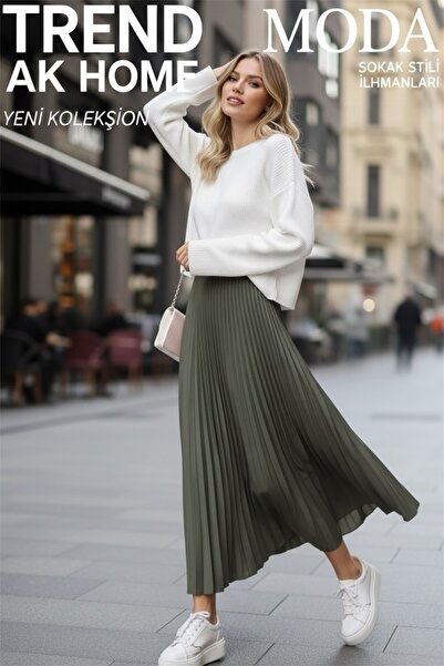 OSKAR FIRÇA Khaki Color Skirt with Elastic Waist and Pleats