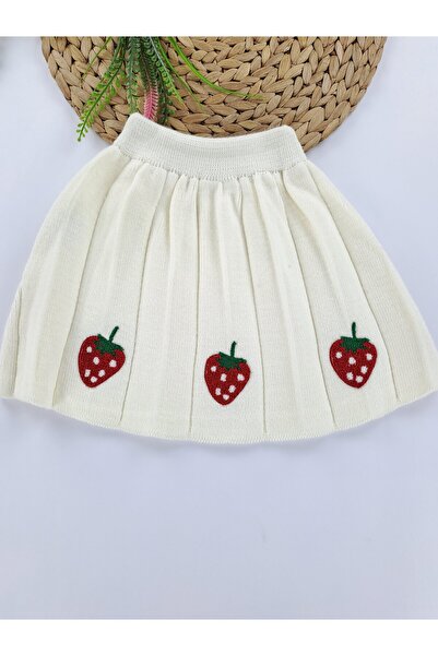 Butik Дівчача в'язана спідниця чорно-рожево-білого кольору з деталями у вигляді полуниці