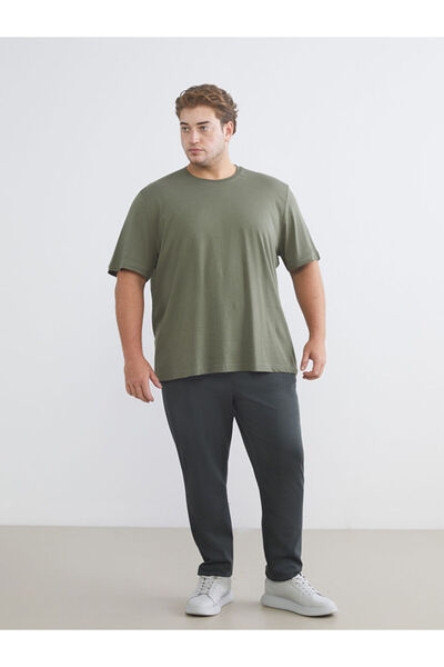 LC Waikiki Khaki Plus Size Basic Combed Cotton Men's T-Shirt