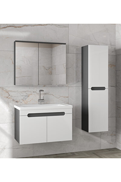 Alfa Banyo Ardi (80+35) 115 cm Mdf Boy Dolaplı Lavabolu Banyo Dolabı Seti--Ha...