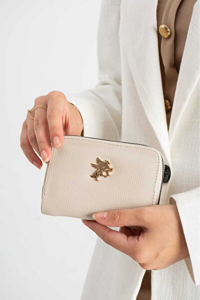 Fiona&Polo Kartlık Ve Kağıt Para Bölmeli Fermuarlı Krem Kadın Cüzdan