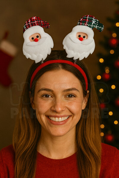 Huzur Party Store Şapkalı Noel Baba Taç Kırmızı Yeşil Ekoseli Parti Aksesuarı Yılbaşı Yeni Yıl Tacı Unisex Peluş