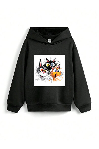 stil x Детска суитшърт с качулка и принт на сладки котки