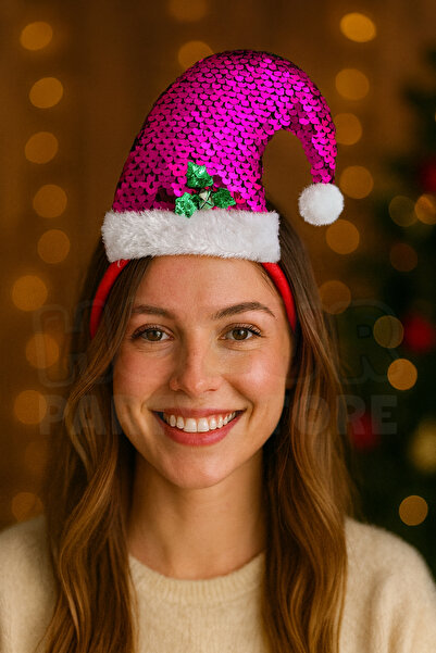 Huzur Party Store Coroană de Anul Nou cu paiete roșii, unisex, în formă de pă...