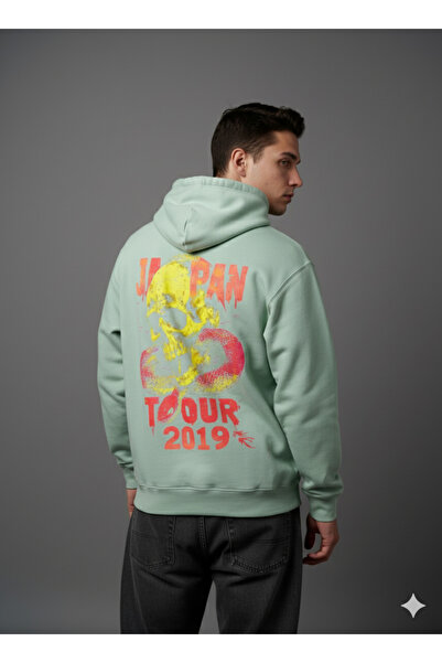 By Caspita Fashion Lenithra Japan Tour με στάμπα στο πίσω μέρος Unisex Oversize γκρι φούτερ με κουκούλα