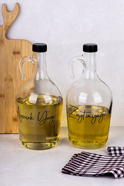 DNS HOME 2'li Cam Yağdanlık Şişesi 1500 ml Ayçiçek Zeytinyağı Etiketli Sosluk Sirkelik Yağdanlık Seti Yağlık