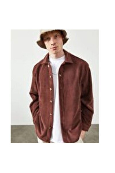 Rublays Unisex Burgundy Oversize Thick Winter Genuine Fleece Shirt