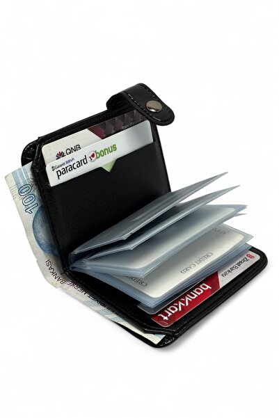 EVVELİ Siyah Deri Erkek Cüzdan Kartlık Para bölmeli