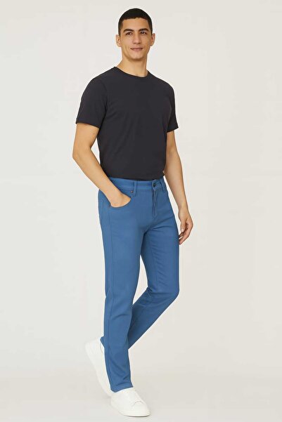 Endow Slim Fit Light Blue Lycra Men's Linen Pants