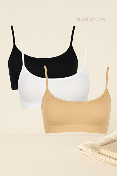 nesterinzar Women's 3-Pack Padded Sports Bra with String Straps Half Tank Top