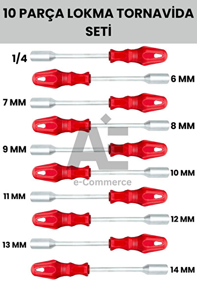 JuneThree 10 Parça Lokma Tornavida Seti (1/4-6-7-8-9-10-11-12-13-14 MM)
