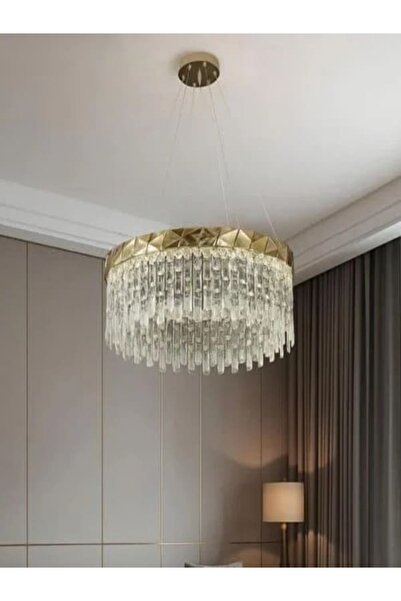 KİNZ ثريا مودرن كريستال ذهبية مقاس 40 سم ثلاثة اضاءات ليد led
