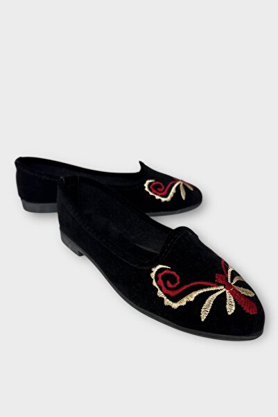 Liger Women's Casual Embroidery Detailed Home Ballet Flats Black - Red