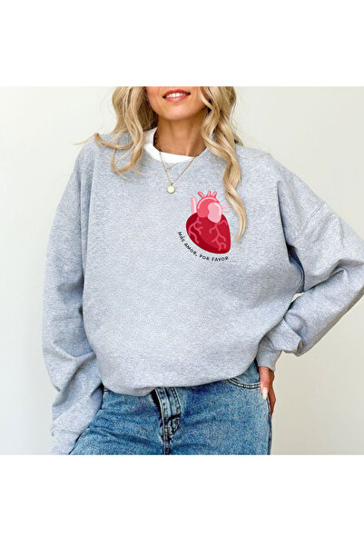 Tubinyoo Heart Printed Crew Neck 3-Thread Sweatshirt
