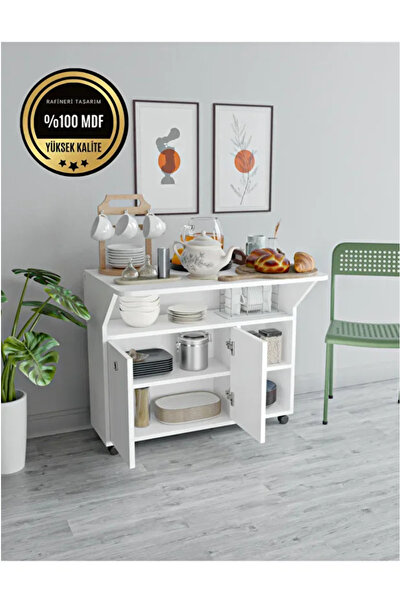 WHOGR Butterfly Katlanır Çok Amaçlı Masa ve Dolap - Country Tarz MDF, Tekerlekli, 90x72 cm