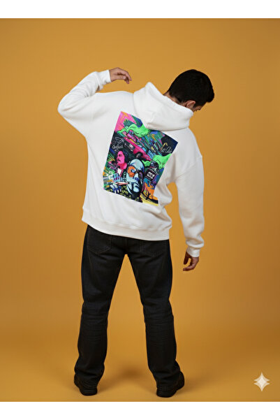 By Caspita Fashion Λευκό φούτερ με κουκούλα με στάμπα Lenithra Jazz Club Unis...