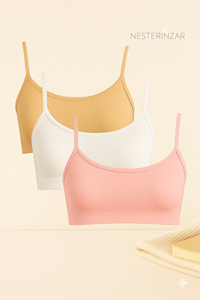 nesterinzar Women's 3-Pack Padded Sports Bra with String Straps Half Tank Top