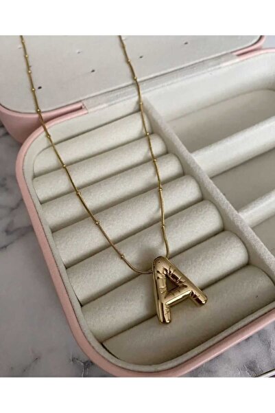 N&V AKSESUAR BALON ''A '' HARFLİ GOLD KADIN ÇELİK KOLYE