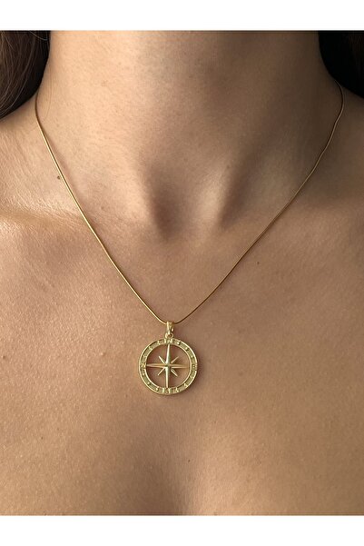 Twinssis Accessories قلادة البوصلة الذهبية الفولاذية