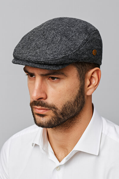 ZERAMİNE Сірий класичний чоловічий кашкет – елегантна модель з вовняною текстурою – з підкладкою – London Kasket