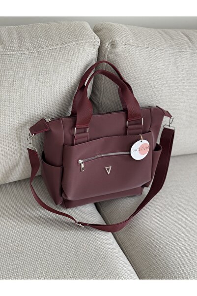 BAGLOVİS Burgundy Women's Shoulder Bag with Front Pocket and Inner Lining En35 Boy27
