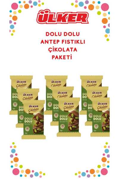 Ülker Dolu Dolu Bütün Antep Fıstıklı Çikolata Paketi 77 Gr X 9 Adet