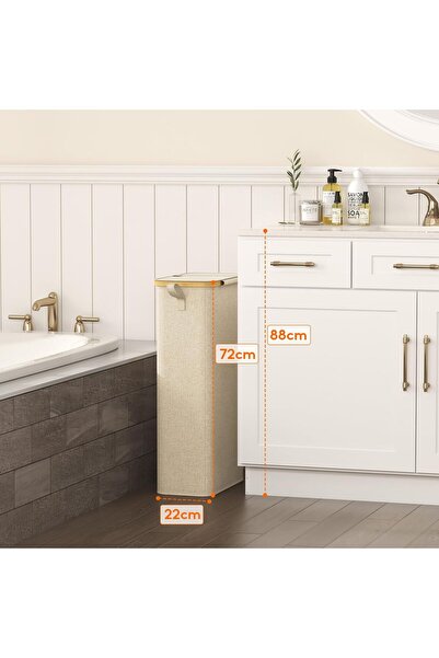 Hope 65L Slim Laundry Hamper with Lid, Narrow Laundry Basket with Removable Bag & Bamboo Handles,