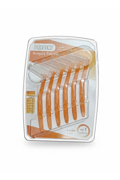 Pakdenteasyandwhite Arayüz Fırçası Diş Arası Arayüz fırçası L Tipi Diş Ara Fırçası 6 Adet TURUNCU 0,45 mm