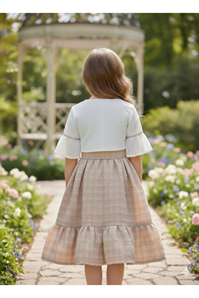 FESSHERA KİDS Kız Çocuk Elbise Dantel Bolerolu ve Fırfırlı Elbise Takımı Bayramlık Özel Gün Düğün Elbisesi