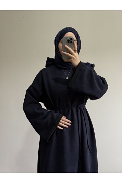 inci wears Black Suede Hijab Dress