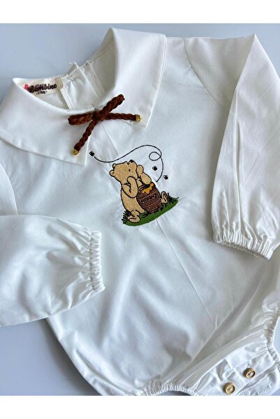 il mio bambino El Yapımı %100 Pamuk Erkek Bebek Winnie the pooh Nakışlı Gömlek - Uzun Kollu