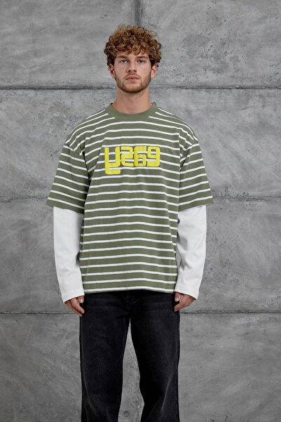 NOMARC Haki Y269 Раирана суитшърт с ръкави