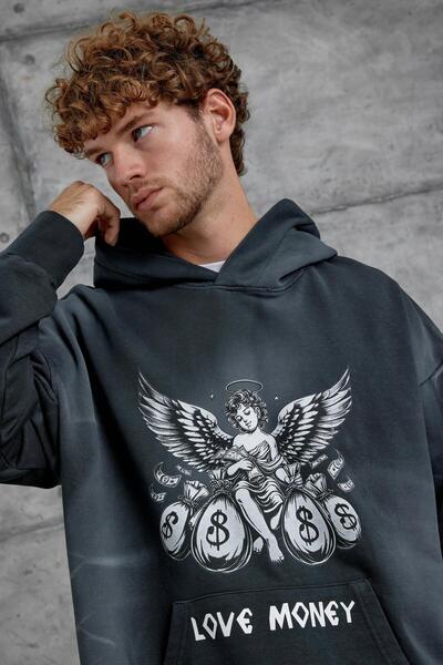 NOMARC Φούτερ Smoked Love Money με τύπωμα τεμαχίων με μανίκια Oversize με κουκούλα