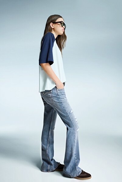 Bershka Fermuarlı, baggy fit, çan paça jean