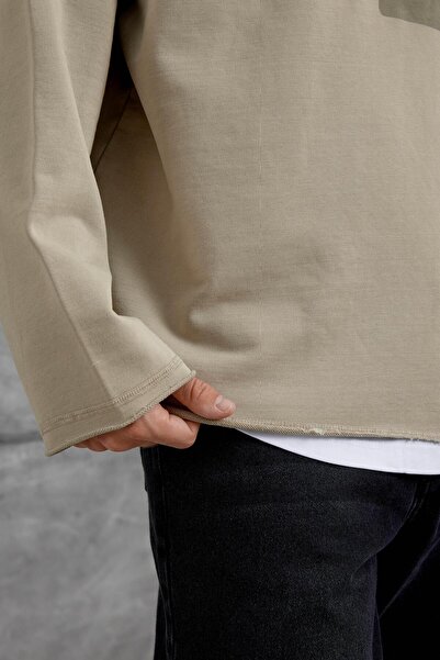 NOMARC Κρεμ 8 Φούτερ μεγάλου μεγέθους με με τύπωμα μέρη με λαβή