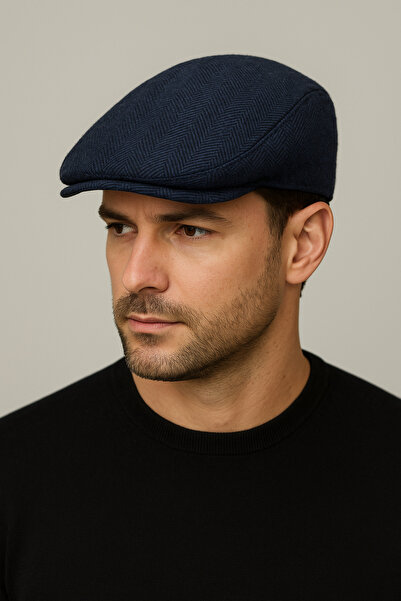 ZERAMİNE Синя класична чоловіча кашкетка – стильна модель з вовняною текстурою – з підкладкою – London Kasket