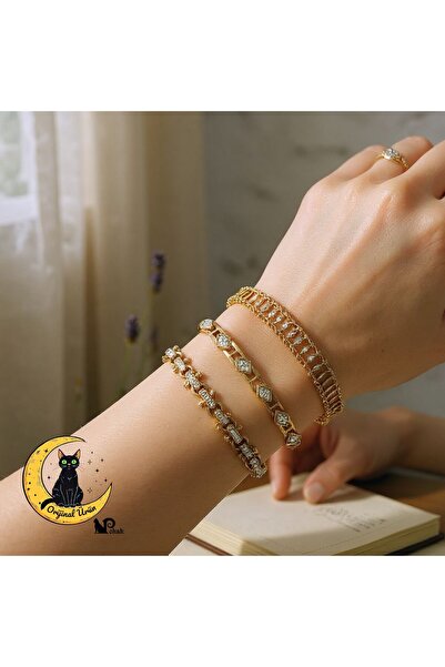 XUPING JEWELRY 14K Altın Rengi Zirkon Taşlı Zincir Model Vip Lux Bileklik