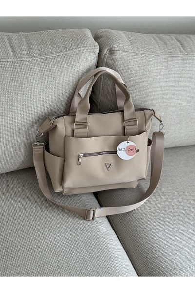 BAGLOVİS So, with Front Pocket and Inner Lining, Mink Women's Shoulder Bag En35 Size27