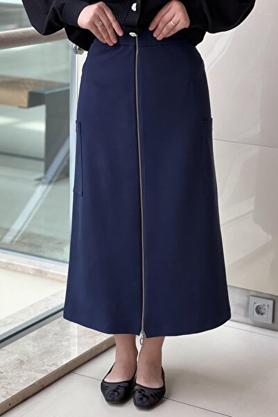 sentez giyim Sentez Cep Detaylı Fermuarlı Etek